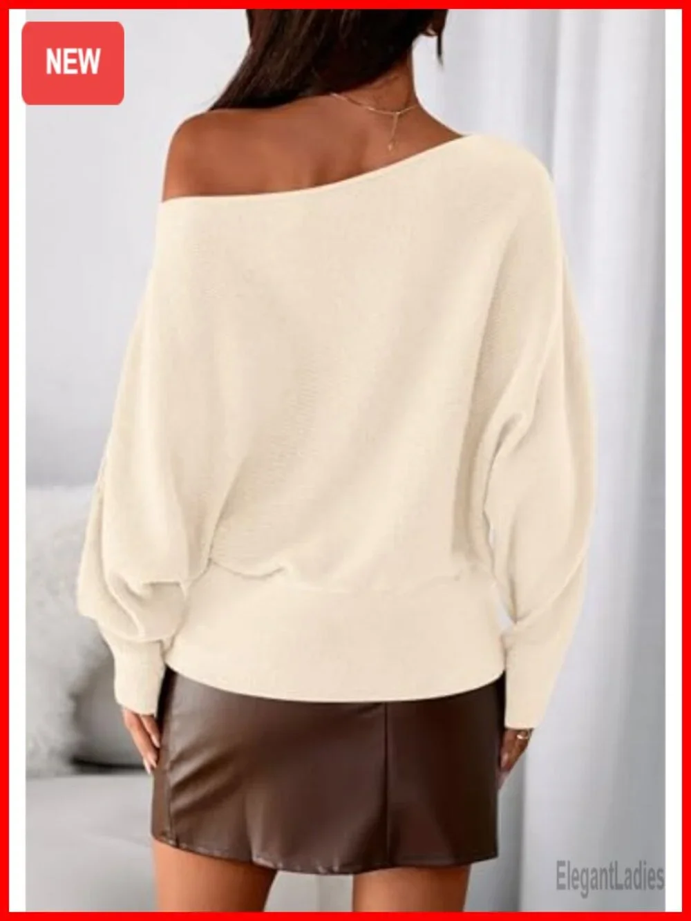 Off Shoulder Ribbed Knit Sweater Pullover Batwing Sleeve Cinched Waist Fall
